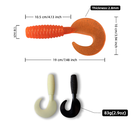 3 Pack Large Size Curly Tail Grub – Natural Swimming Soft Bait
