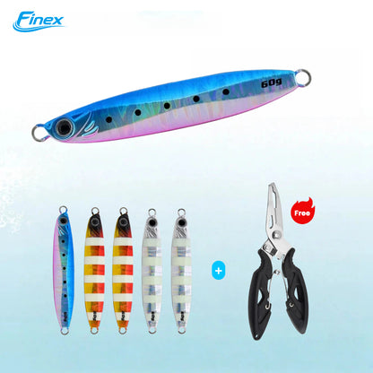 6-Pack Sky Dancer – High Flash · Slow Fall Set + Free Portable Fishing Pliers
