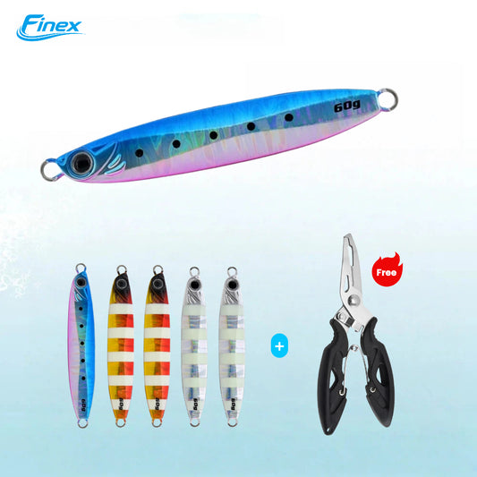 6-Pack Sky Dancer – High Flash · Slow Fall Set + Free Portable Fishing Pliers