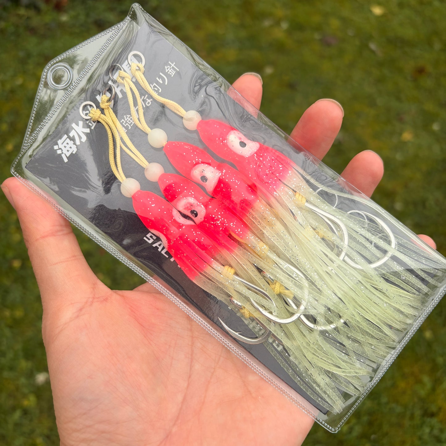 4 Pack Glow Squid Skirt Rig – BKK Hooks, Tough Skirt for Halibut & Lingcod