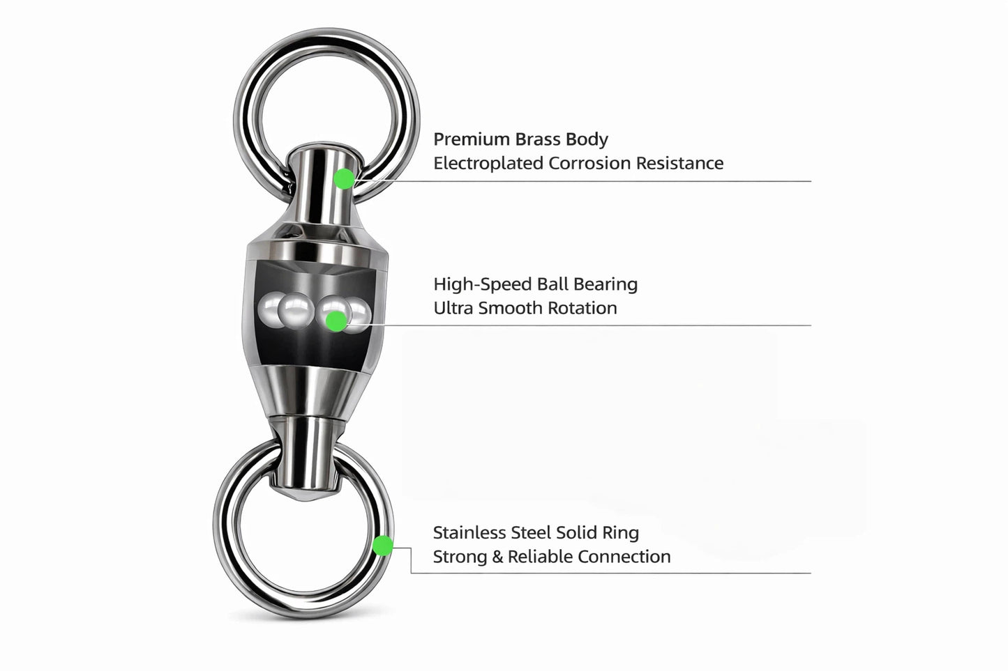 High Duty Saltwater Ball Bearing Snap Swivel – Heavy Duty 145LB (Size #6) – 25 Pack