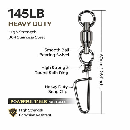 High Duty Saltwater Ball Bearing Snap Swivel – Heavy Duty 145LB (Size #6) – 25 Pack